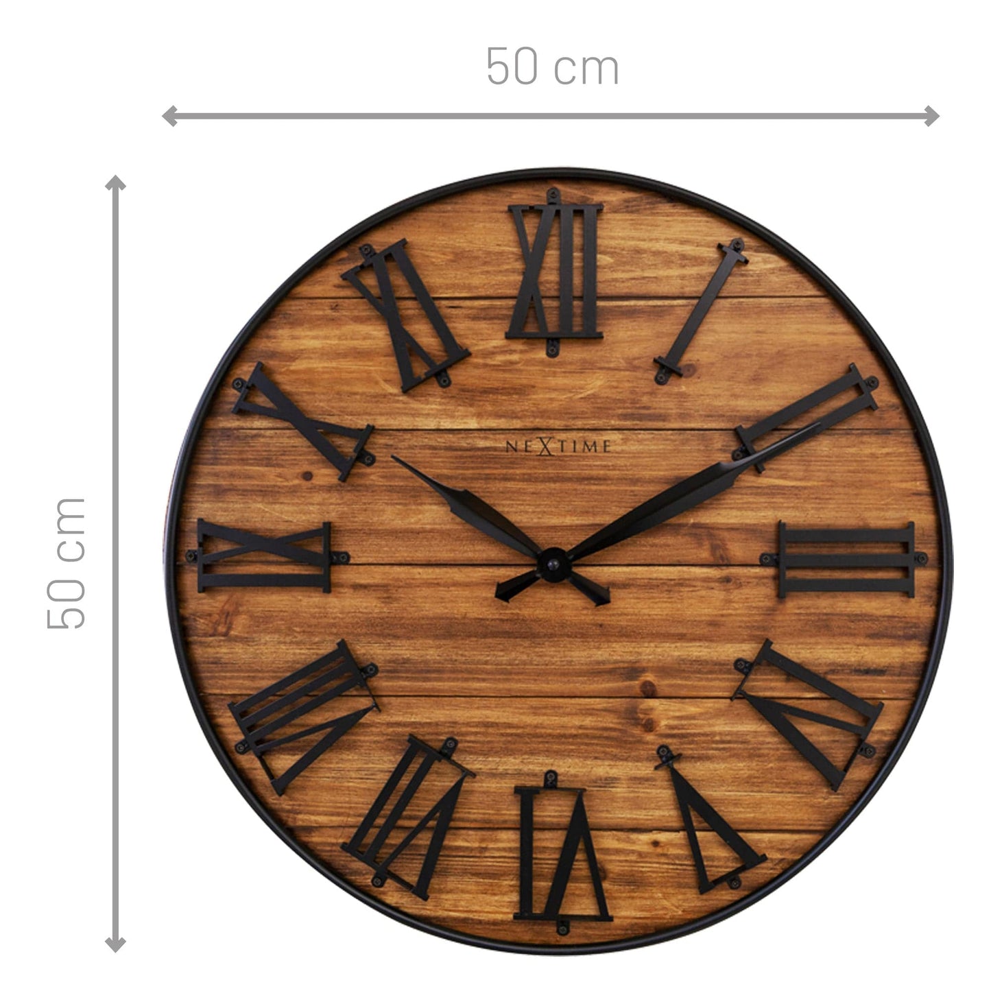 🏭 Manchester Large Wandklok 50cm Donker Hout