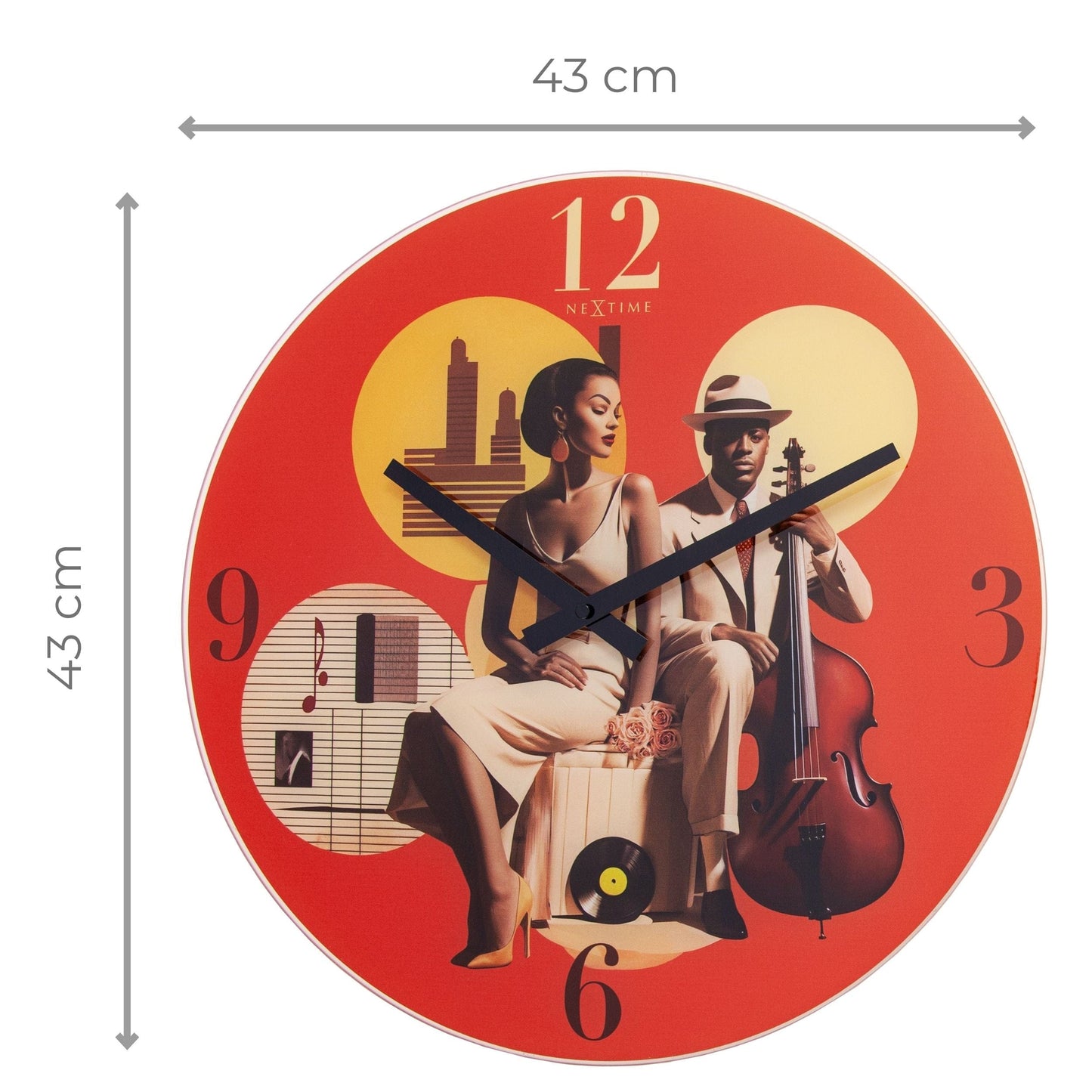 🎷 Jazz Wandklok 43cm - Multicolour Glas Design