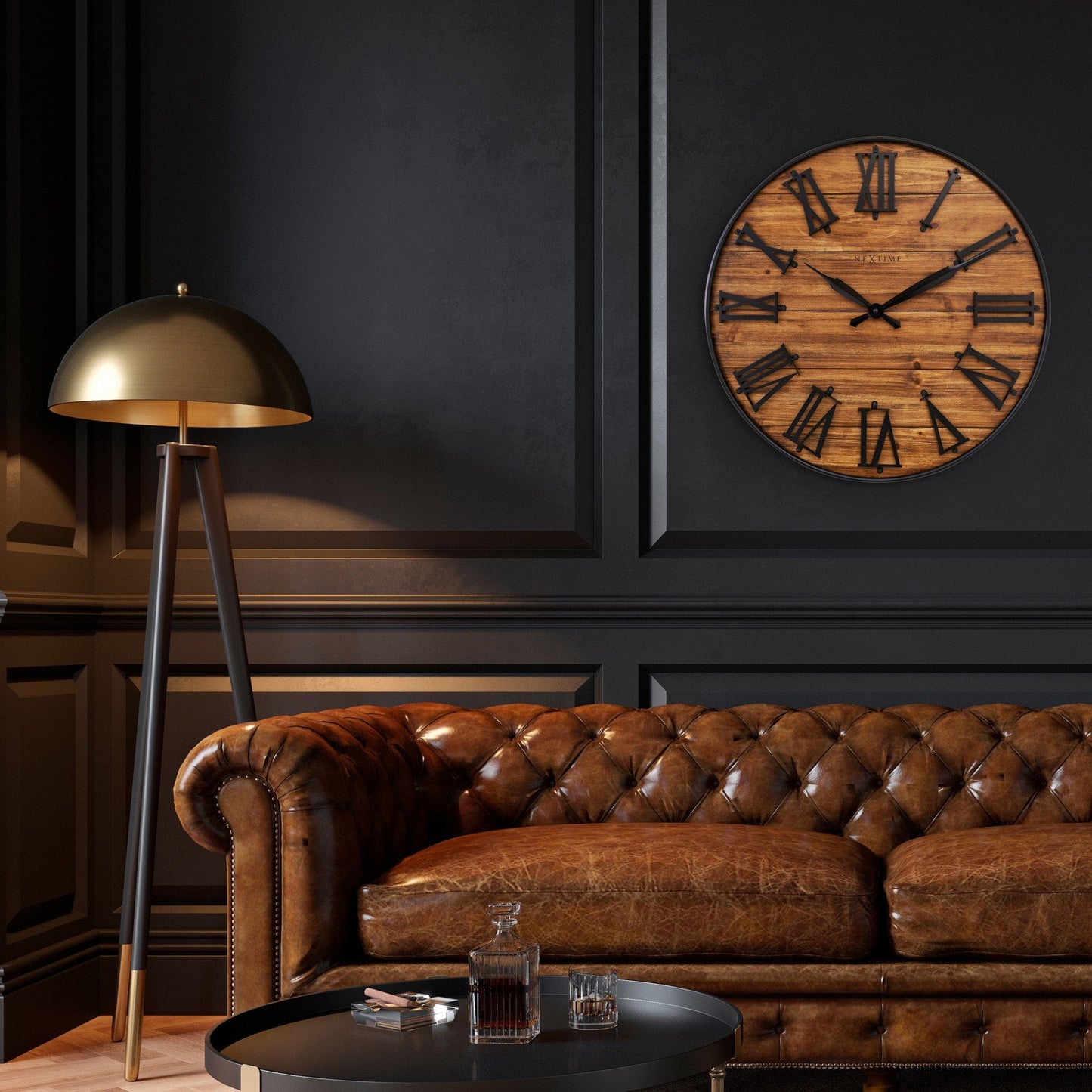 🏭 Manchester Large Wandklok 50cm Donker Hout