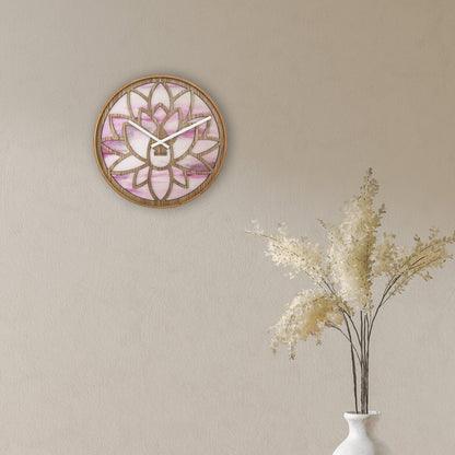 🌸 Lotus Wandklok 40cm - Roze Houten Design Klok