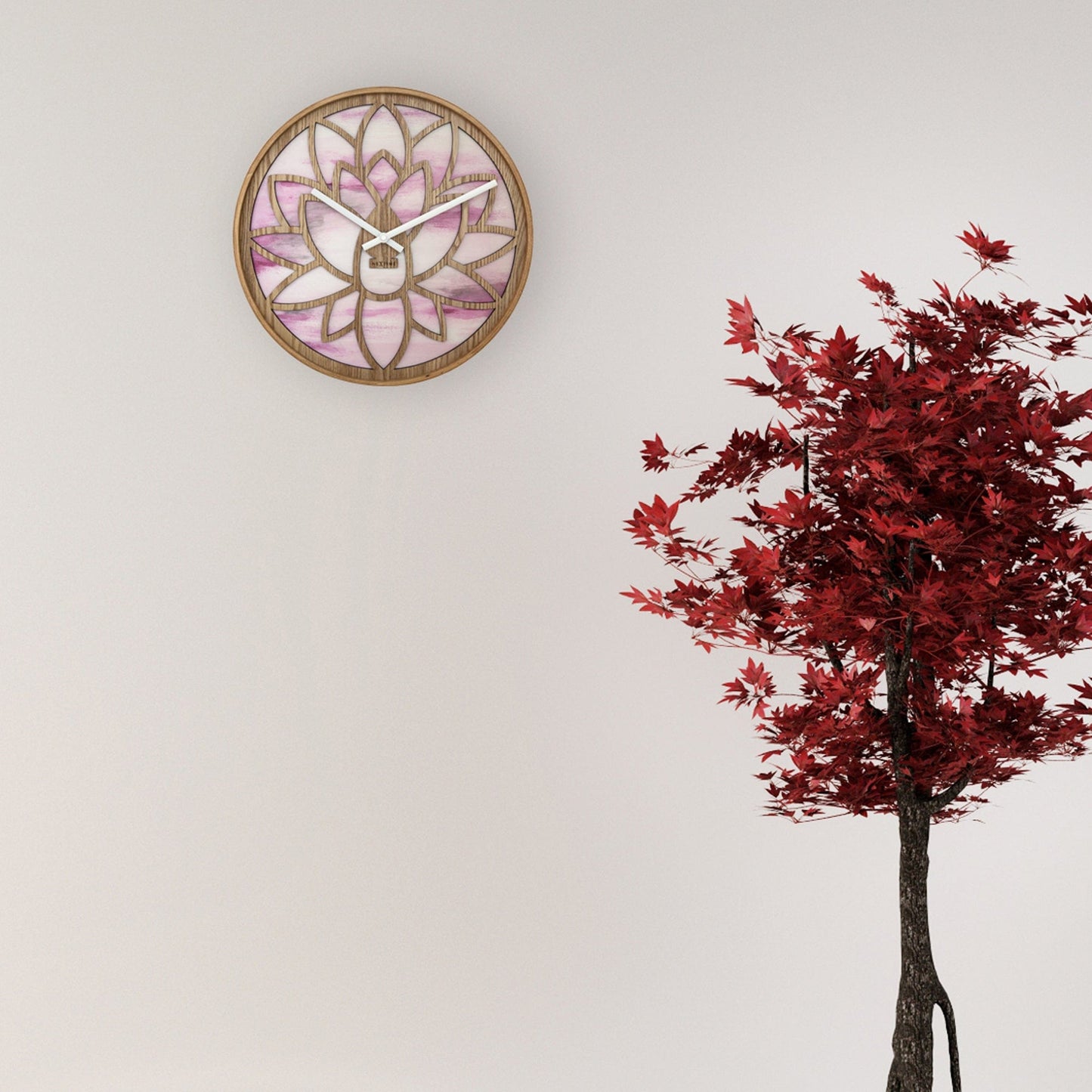 🌸 Lotus Wandklok 40cm - Roze Houten Design Klok