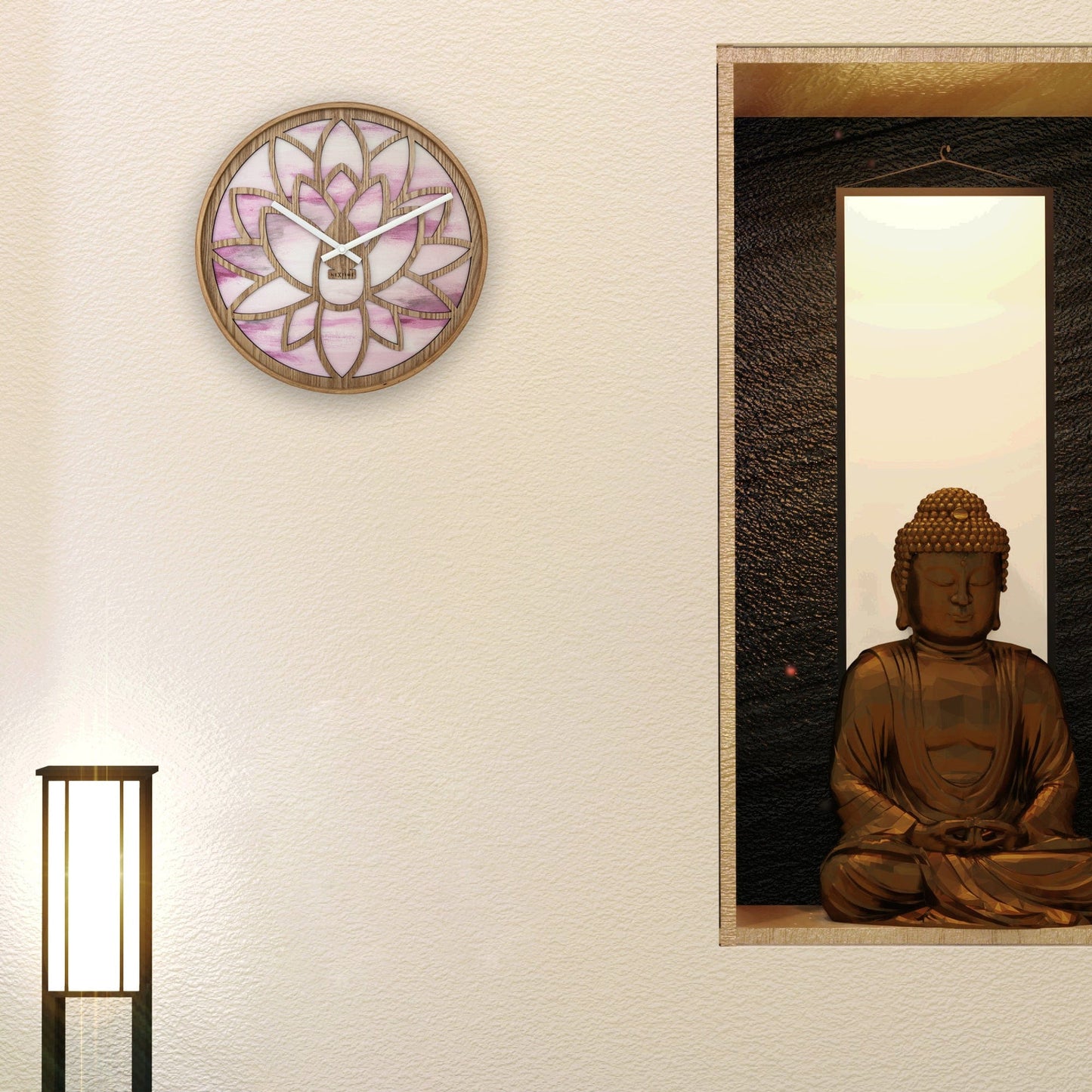 🌸 Lotus Wandklok 40cm - Roze Houten Design Klok
