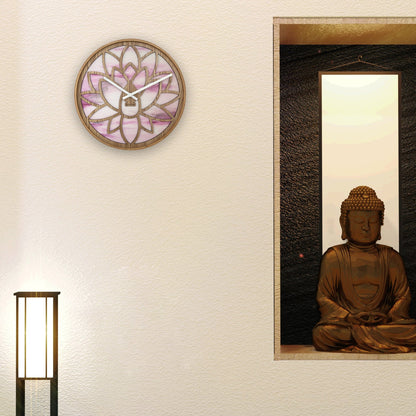 🌸 Lotus Wandklok 40cm - Roze Houten Design Klok