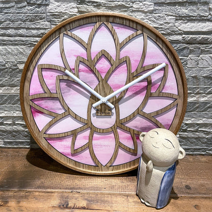 🌸 Lotus Wandklok 40cm - Roze Houten Design Klok