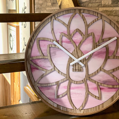🌸 Lotus Wandklok 40cm - Roze Houten Design Klok