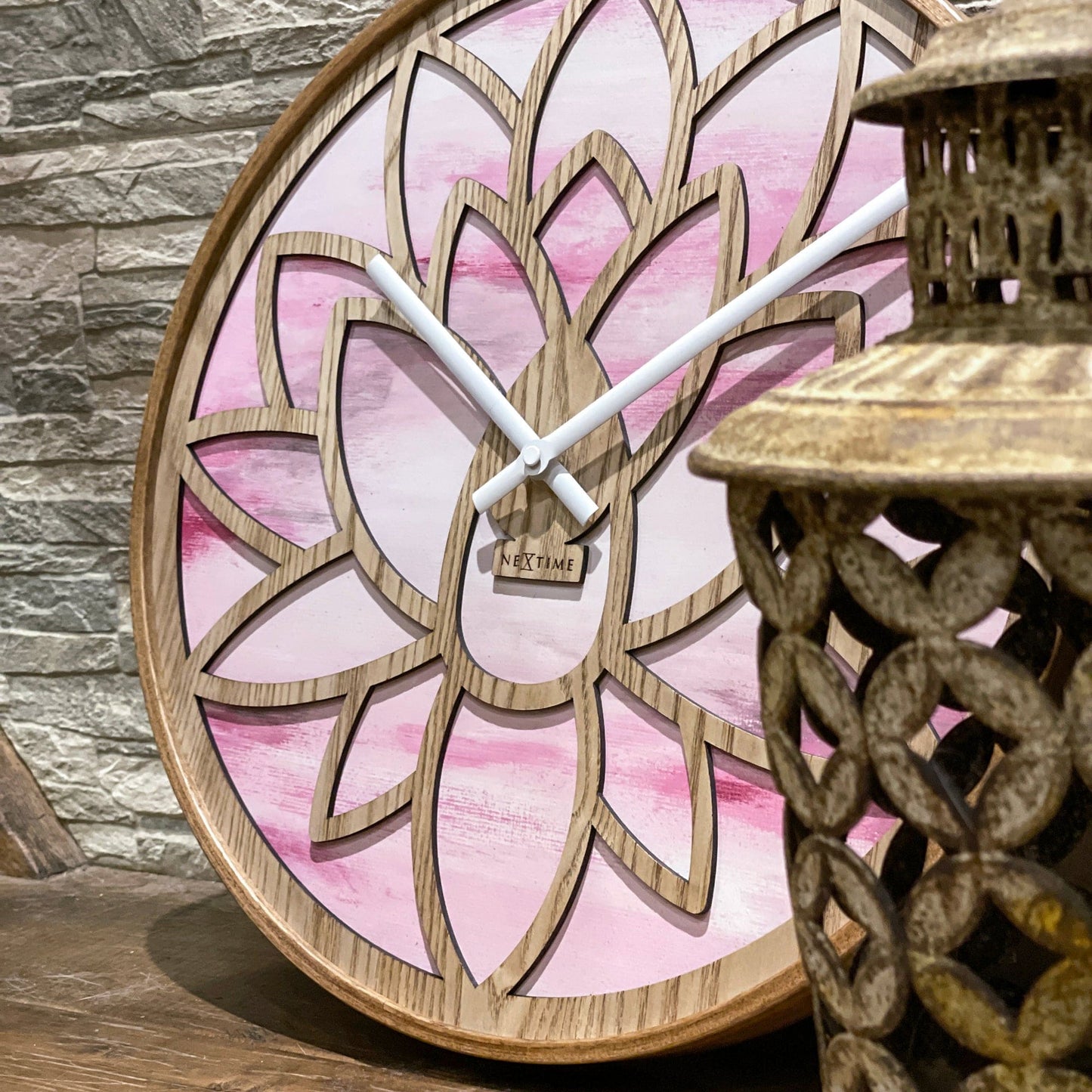 🌸 Lotus Wandklok 40cm - Roze Houten Design Klok