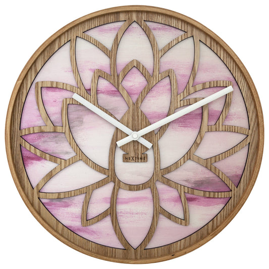 🌸 Lotus Wandklok 40cm - Roze Houten Design Klok