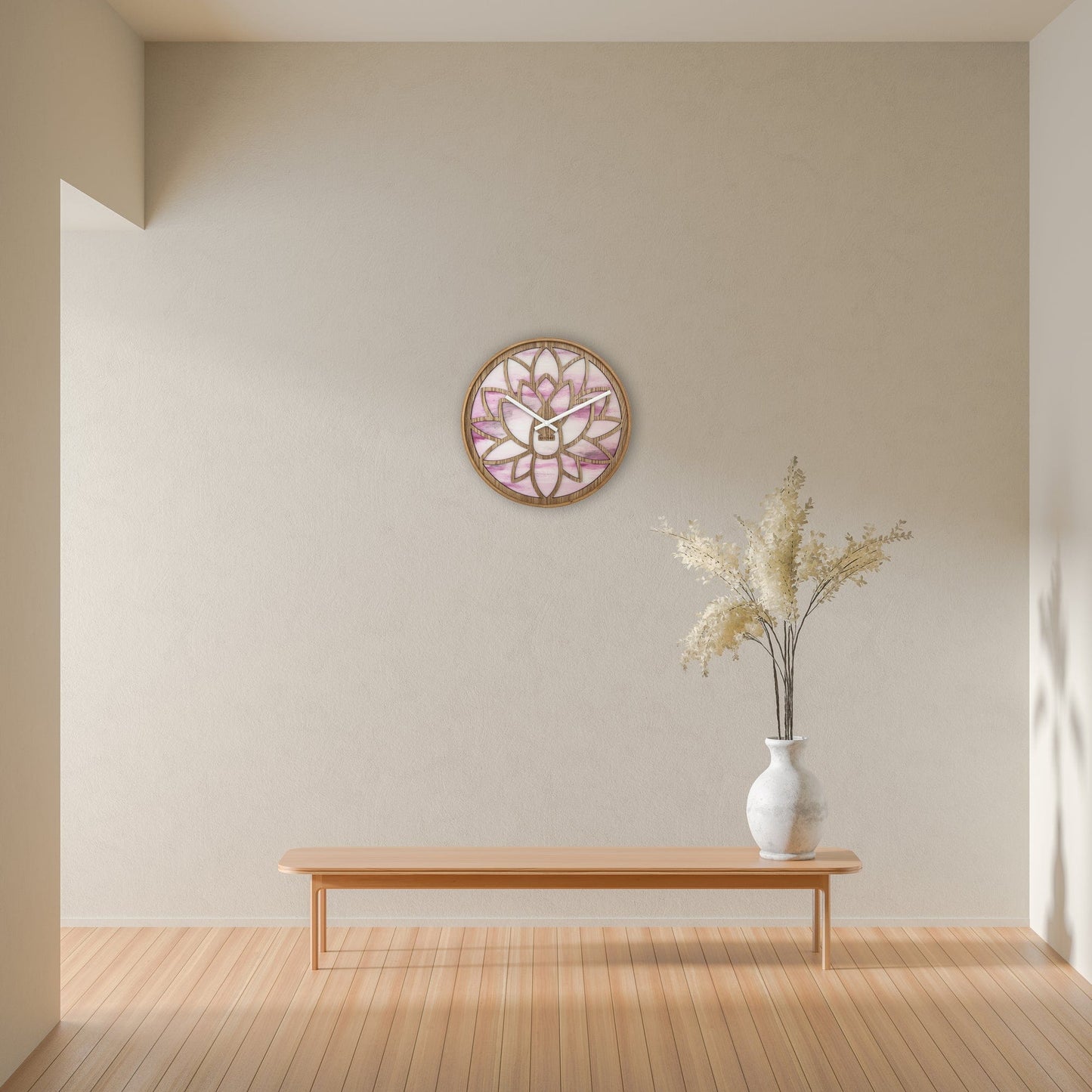 🌸 Lotus Wandklok 40cm - Roze Houten Design Klok
