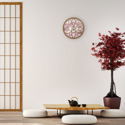 🌸 Lotus Wandklok 40cm - Roze Houten Design Klok