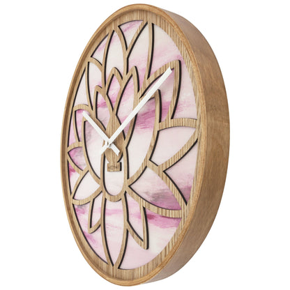 🌸 Lotus Wandklok 40cm - Roze Houten Design Klok