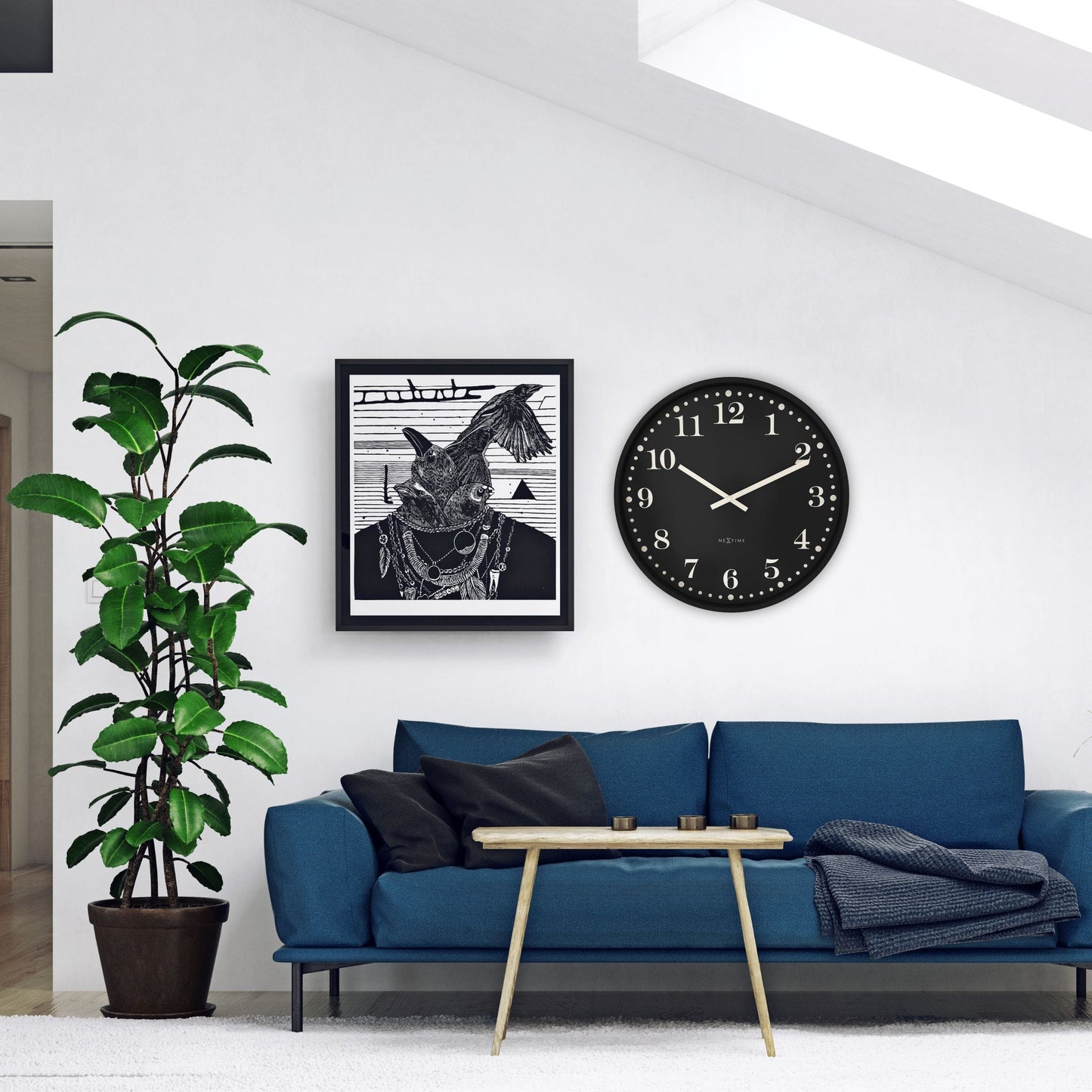 📚 NeXtime Dickens Large Wandklok 50cm - Zwart/Wit Design