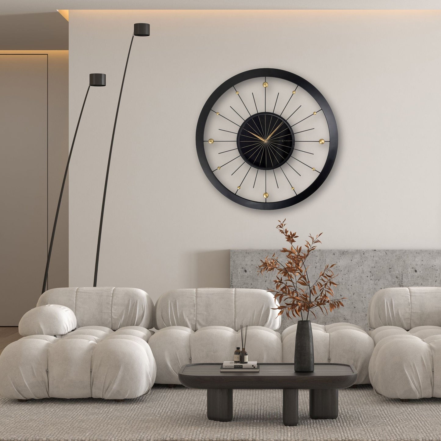 🌍 NeXtime Orbit Large Wandklok 90cm - Zwarte Metaal Design