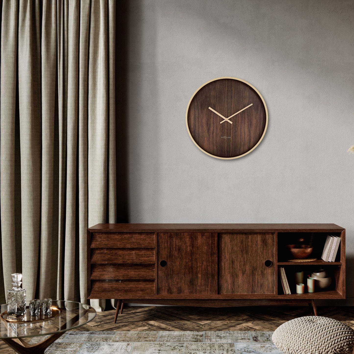 🕰️ NeXtime Oslo Large Wandklok 50cm - Donkerbruin/Lichtbruin Design