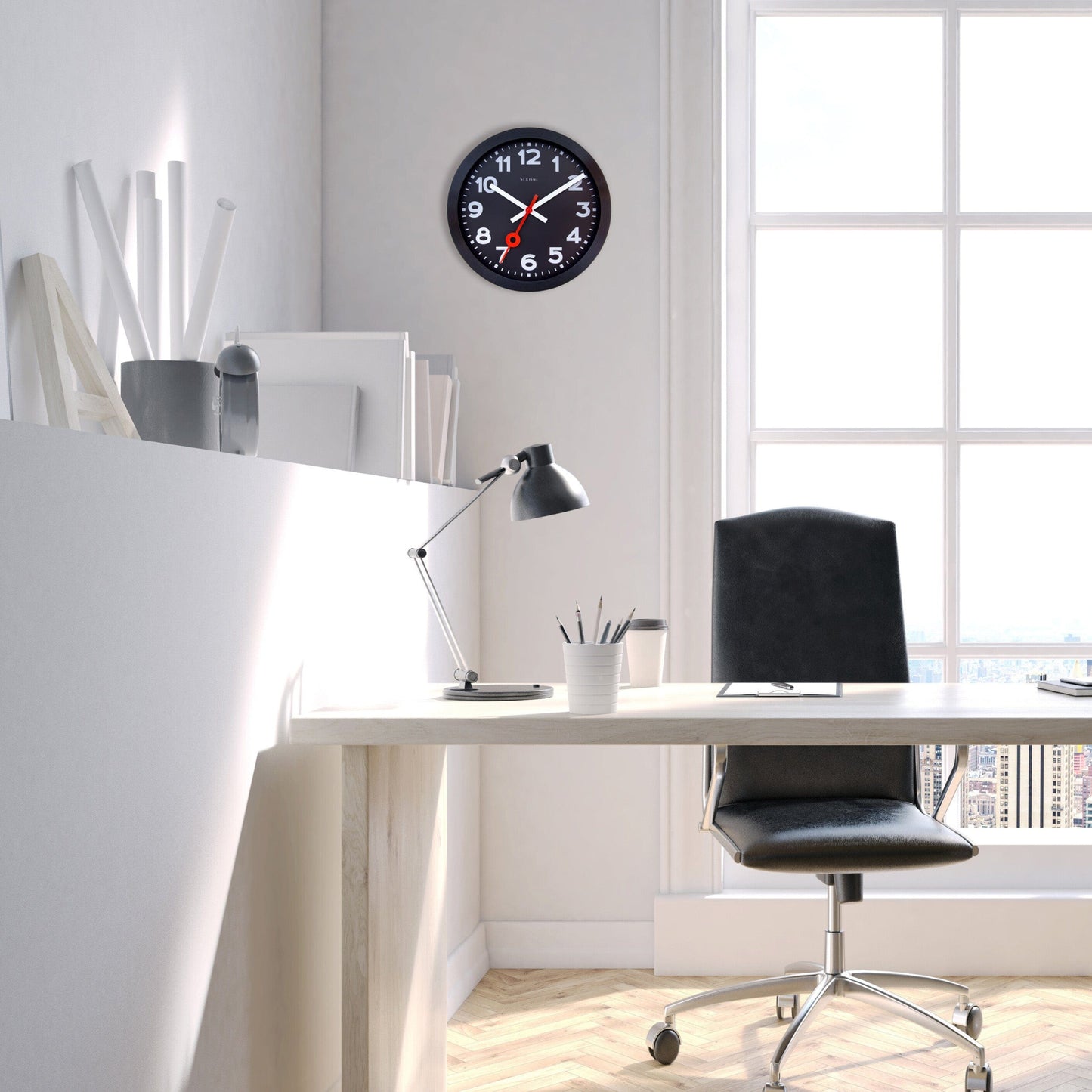 🚂 NeXtime Station All Black Wandklok 35cm