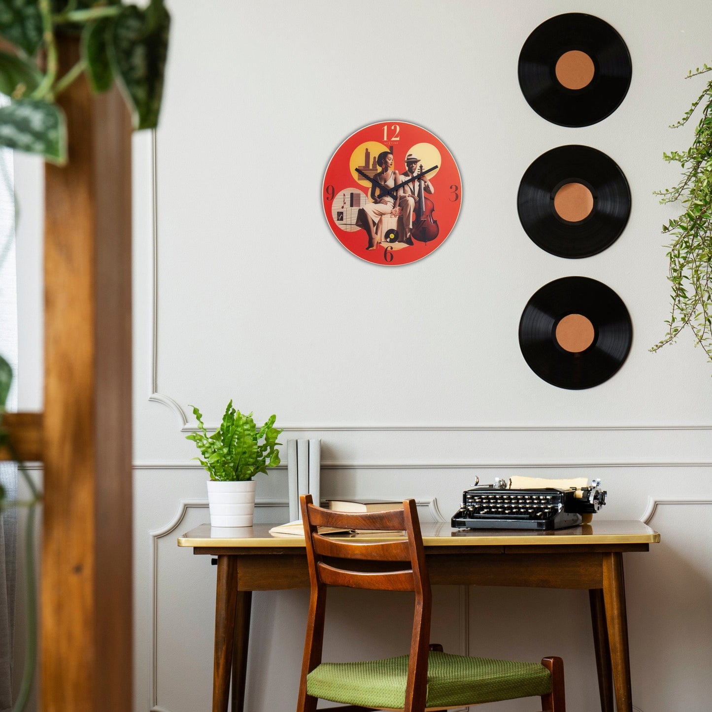 🎷 Jazz Wandklok 43cm - Multicolour Glas Design