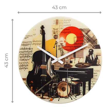🎵 NeXtime Blues Wandklok 43cm - Multicolour Glas Design
