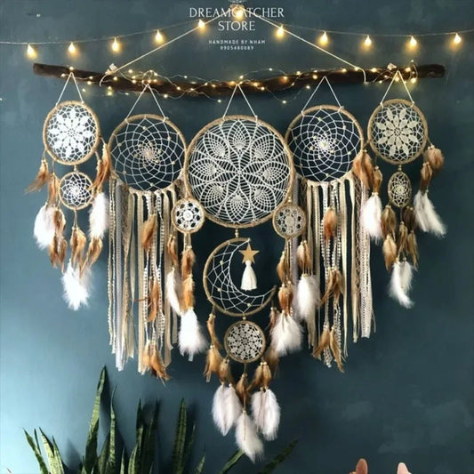 🌙 Dromenvangers Set 5 Stuks - Boho Macrame Wanddecoratie met Maan voor Kinderkamer & Ramadan