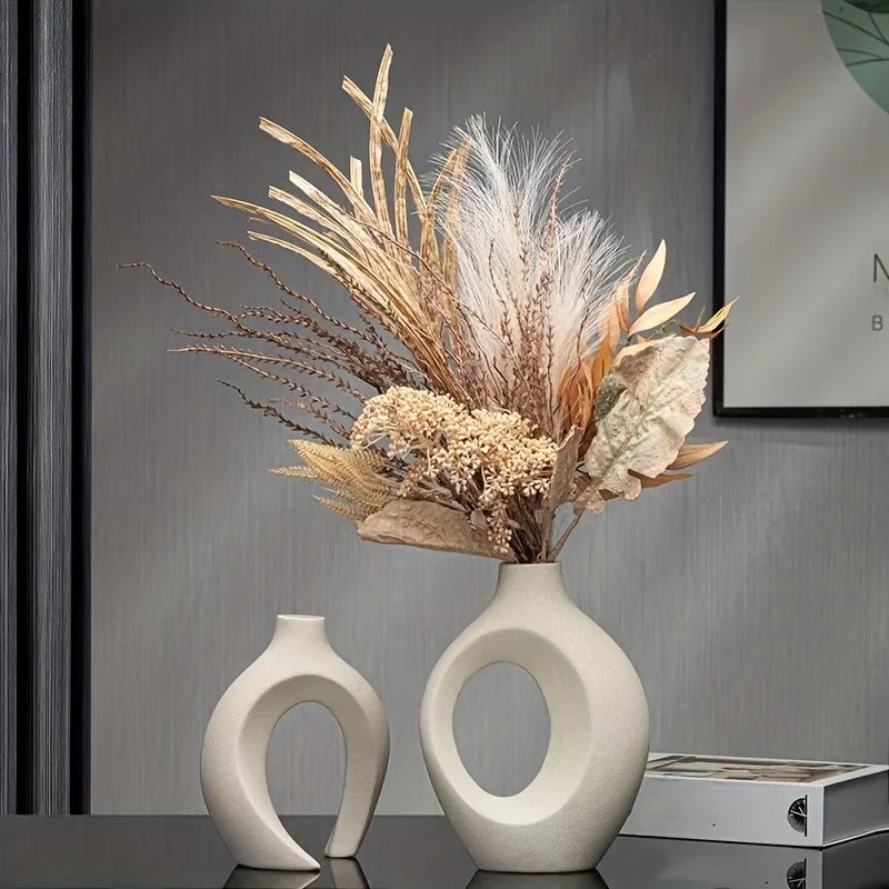 🏺 Scandinavische Keramische Vazen Set - Moderne Boho Woondecoratie (Set van 2)