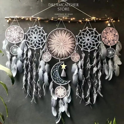 🌙 Dromenvangers Set 5 Stuks - Boho Macrame Wanddecoratie met Maan voor Kinderkamer & Ramadan