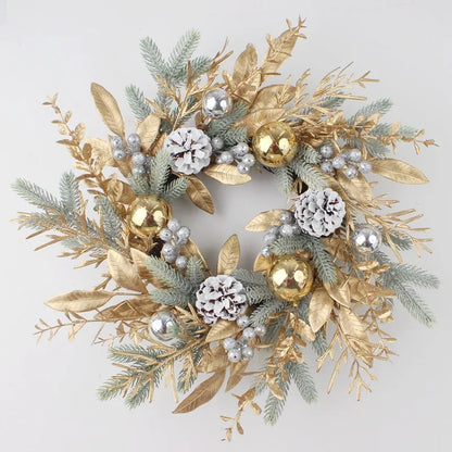 🎄 Luxe Kerstkrans Goud - Kunstmatige Bloemen & Dennenappels voor Voordeur Binnen & Buiten