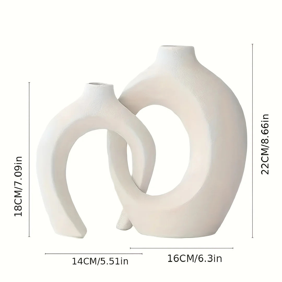 🏺 Scandinavische Keramische Vazen Set - Moderne Boho Woondecoratie (Set van 2)