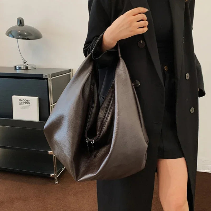 👜 Grote Zwarte Hobo Schoudertas - Luxe Shopper van Zacht Leer voor Dames