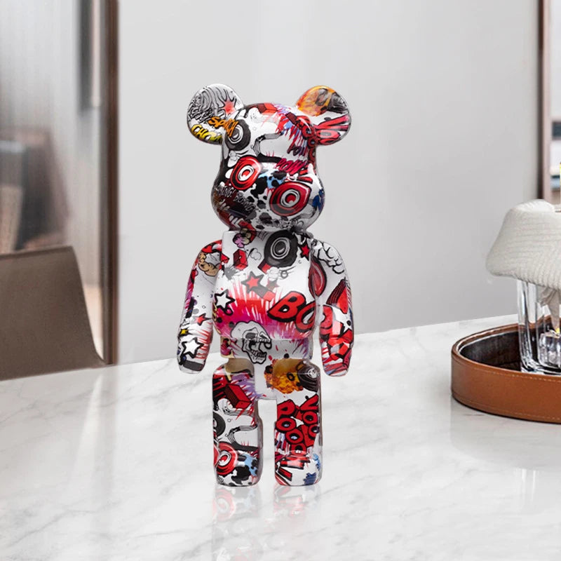 🐻 Graffiti Beer Beeldje 27cm - Moderne Spaarpot & Decoratie voor Stoer Interieur
