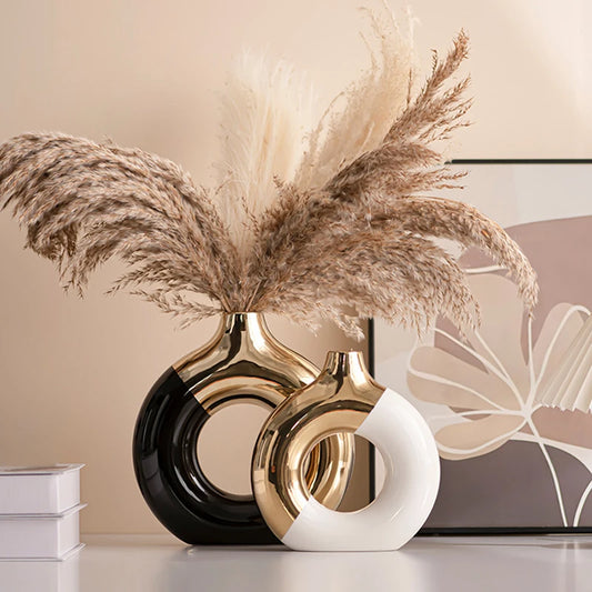 ✨ Luxe Keramische Bloemenvaas Goud - Scandinavische Plantenpot voor Woonkamer & Eettafel