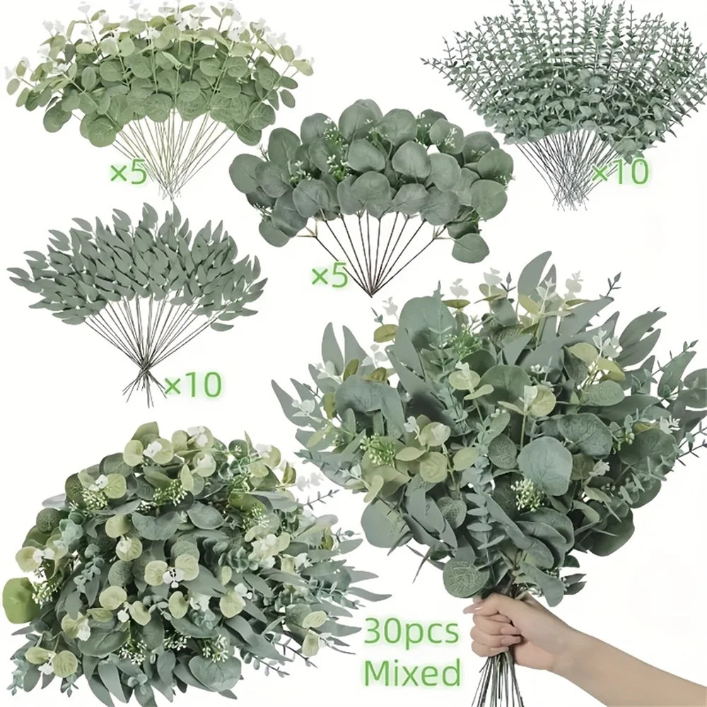 🌿 Kunstmatige Eucalyptus Set 30 Stuks - Decoratieve Bladeren voor Bruiloft & Moederdag