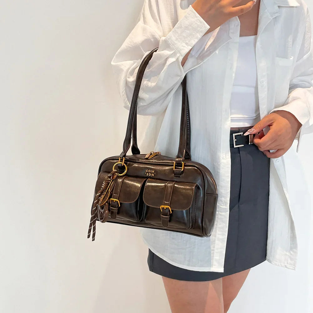 👜 Retro Schoudertas Meerdere Zakken - Vintage Onderarmtas met Hanger