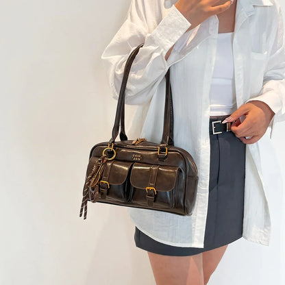 👜 Retro Schoudertas Meerdere Zakken - Vintage Onderarmtas met Hanger