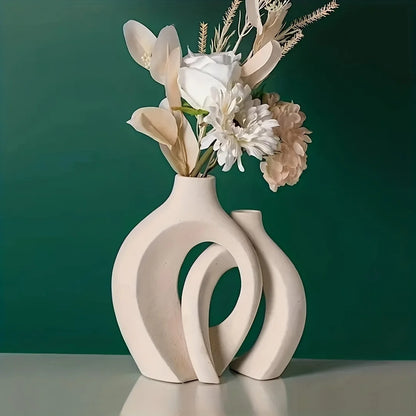 🏺 Scandinavische Keramische Vazen Set - Moderne Boho Woondecoratie (Set van 2)
