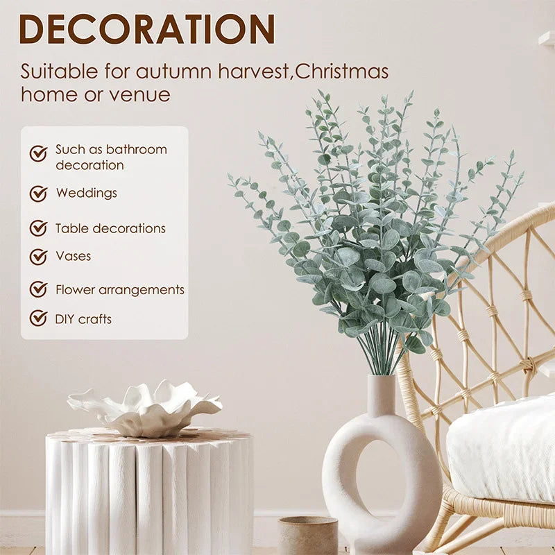🌿 Kunstmatige Eucalyptus Takken 10 Stuks - Groene Bladeren voor Bruiloft & Huis Decoratie