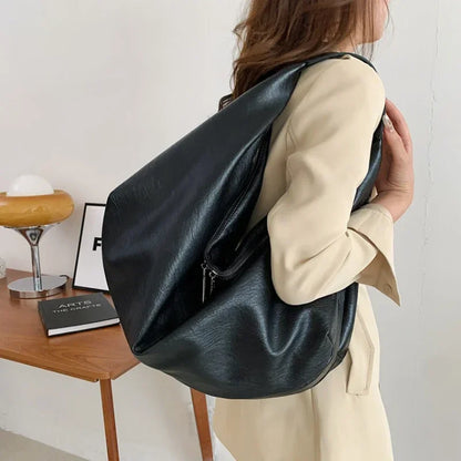 👜 Grote Zwarte Hobo Schoudertas - Luxe Shopper van Zacht Leer voor Dames