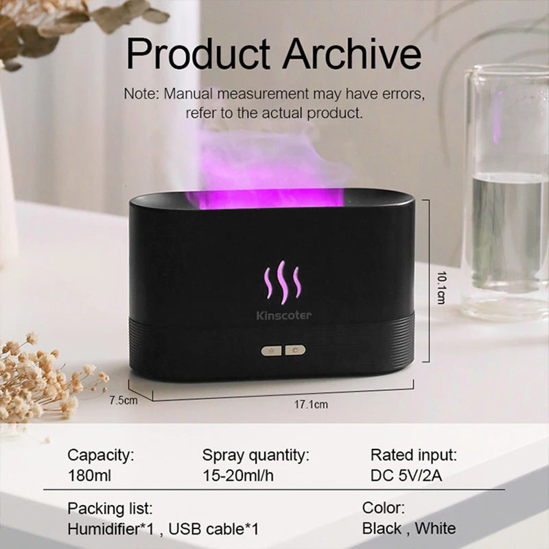 🔥 Vlam Aroma Diffuser - Ultrasone Luchtbevochtiger met LED Vlameffect
