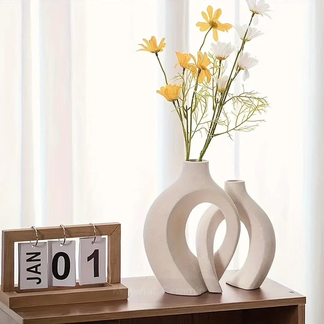 🏺 Scandinavische Keramische Vazen Set - (Set van 2)