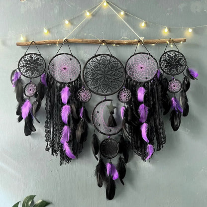 🌙 Dromenvangers Set 5 Stuks - Boho Macrame Wanddecoratie met Maan voor Kinderkamer & Ramadan