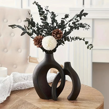 🏺 Scandinavische Keramische Vazen Set - Moderne Boho Woondecoratie (Set van 2)