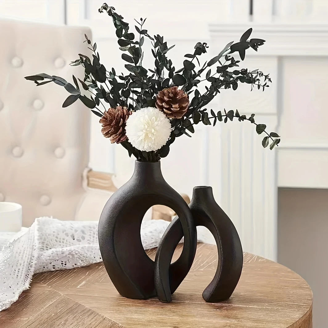 🏺 Scandinavische Keramische Vazen Set - Moderne Boho Woondecoratie (Set van 2)