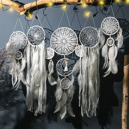 🌙 Dromenvangers Set 5 Stuks - Boho Macrame Wanddecoratie met Maan voor Kinderkamer & Ramadan