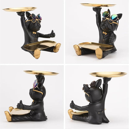 🐕 Franse Bulldog Dienblad Standbeeld - Stijlvolle Opbergdecoratie Modern Interieur