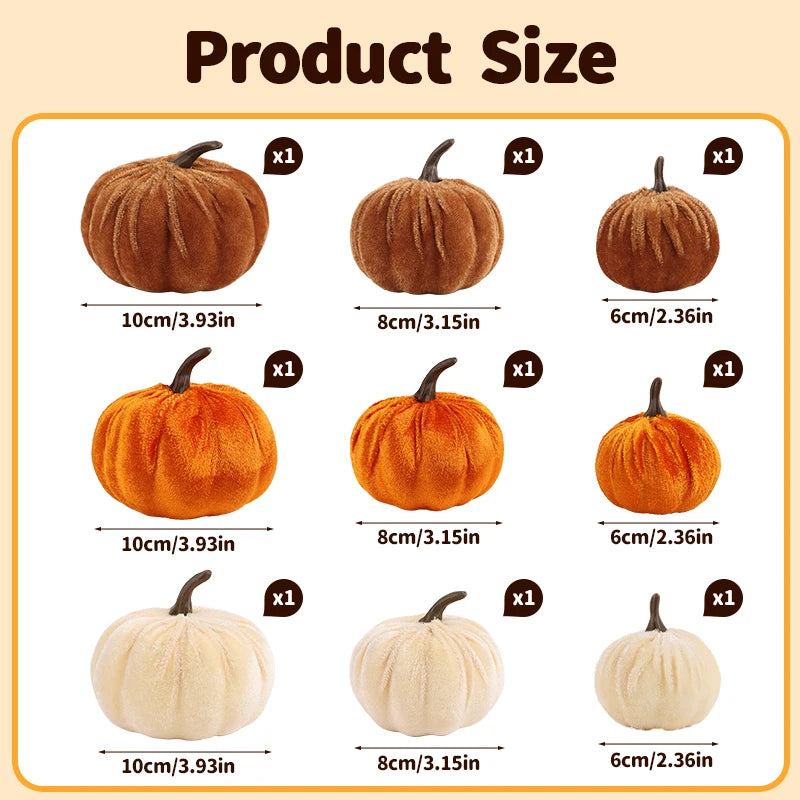 🎃 Fluwelen Pompoenen Set 9 Stuks - Kunstmatige Herfst Decoratie voor Halloween & Thanksgiving