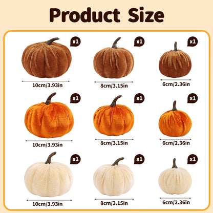 🎃 Fluwelen Pompoenen Set 9 Stuks - Kunstmatige Herfst Decoratie voor Halloween & Thanksgiving