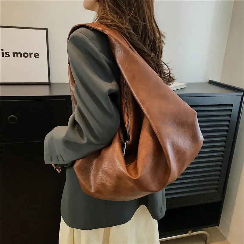 👜 Grote Zwarte Hobo Schoudertas - Luxe Shopper van Zacht Leer voor Dames