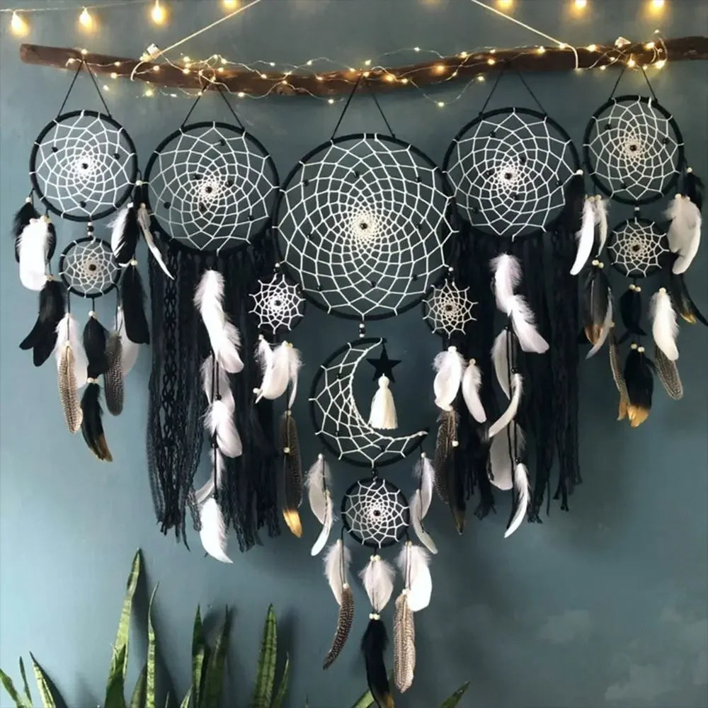 🌙 Dromenvangers Set 5 Stuks - Boho Macrame Wanddecoratie met Maan voor Kinderkamer & Ramadan