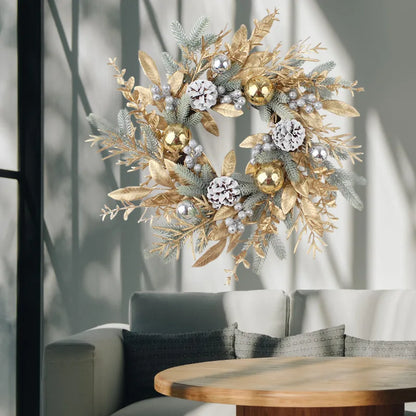 🎄 Luxe Kerstkrans Goud - Kunstmatige Bloemen & Dennenappels voor Voordeur Binnen & Buiten