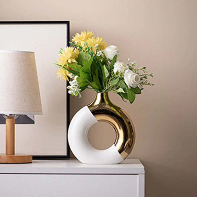 ✨ Luxe Keramische Bloemenvaas Goud - Scandinavische Plantenpot voor Woonkamer & Eettafel
