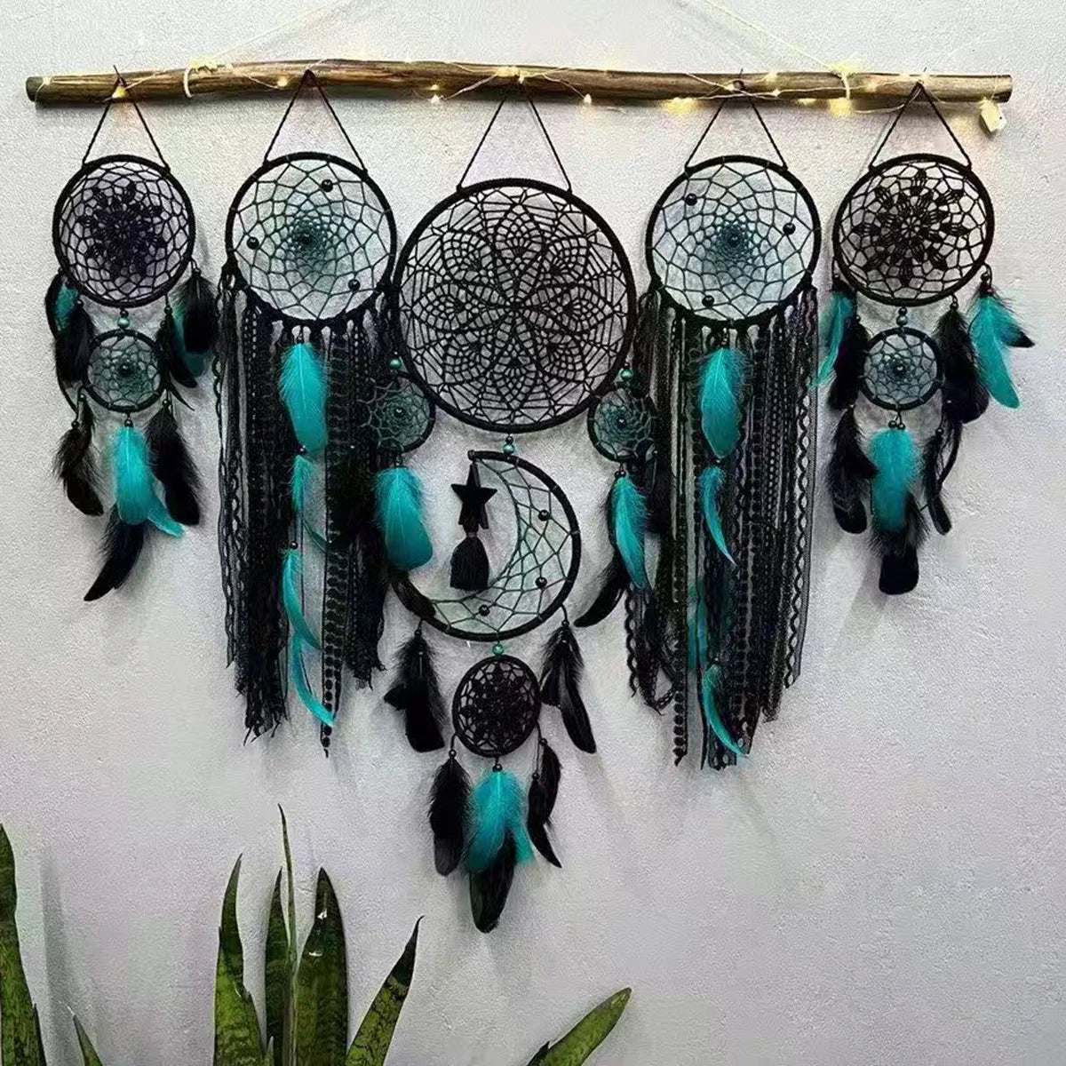 🌙 Dromenvangers Set 5 Stuks - Boho Macrame Wanddecoratie met Maan voor Kinderkamer & Ramadan