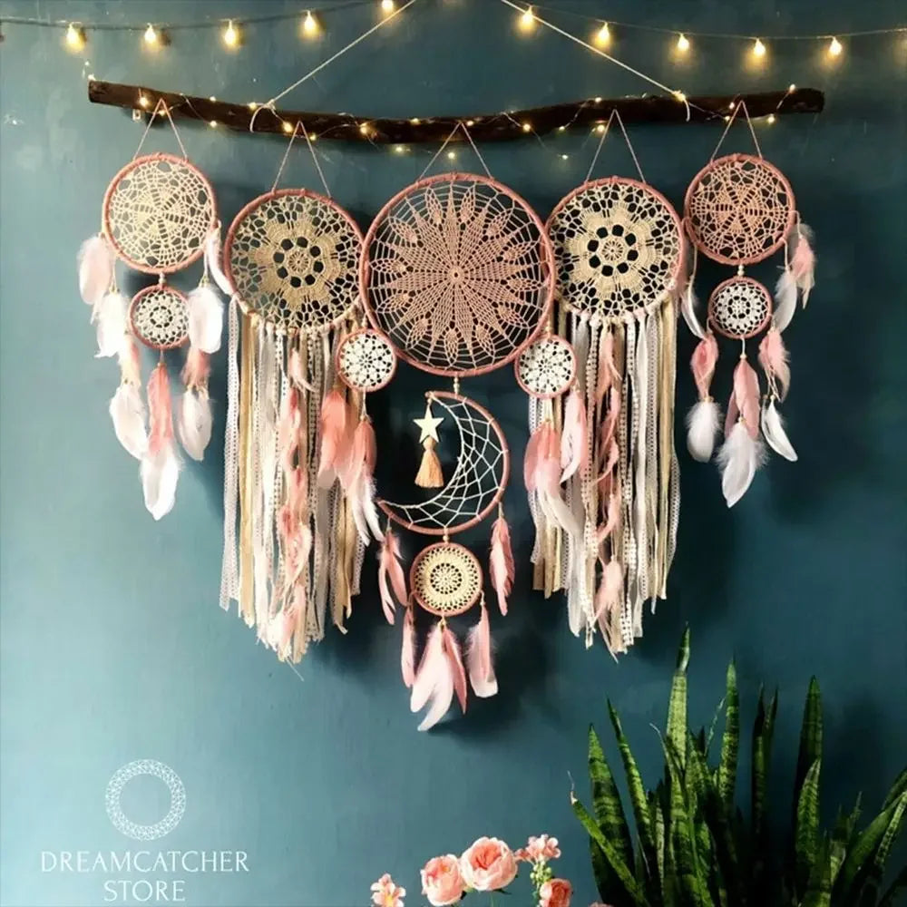 🌙 Dromenvangers Set 5 Stuks - Boho Macrame Wanddecoratie met Maan voor Kinderkamer & Ramadan
