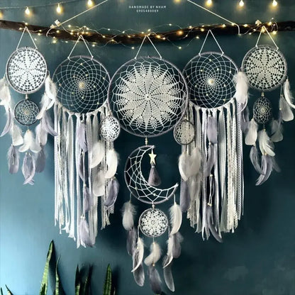 🌙 Dromenvangers Set 5 Stuks - Boho Macrame Wanddecoratie met Maan voor Kinderkamer & Ramadan